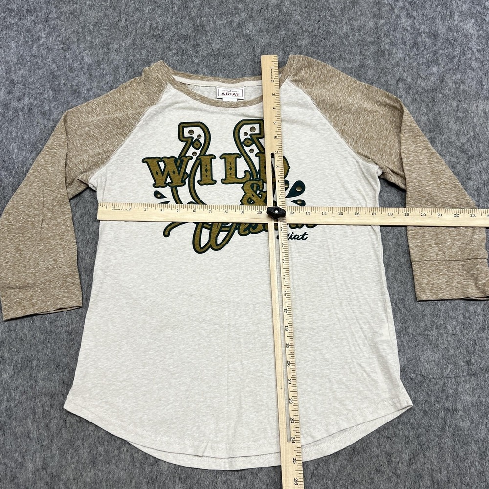 Ariat Shirt Womens M Beige Wild & Western 3/4 Sleeve Raglan Graphic Tee Top - Picture 7 of 16